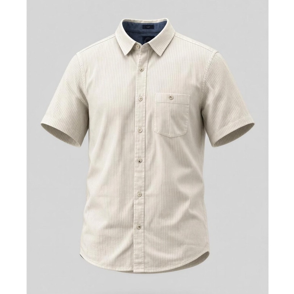 NWT Even Tide Kai Shirt Men's Medium White Slim Fit Short Sleeve Button Up‎